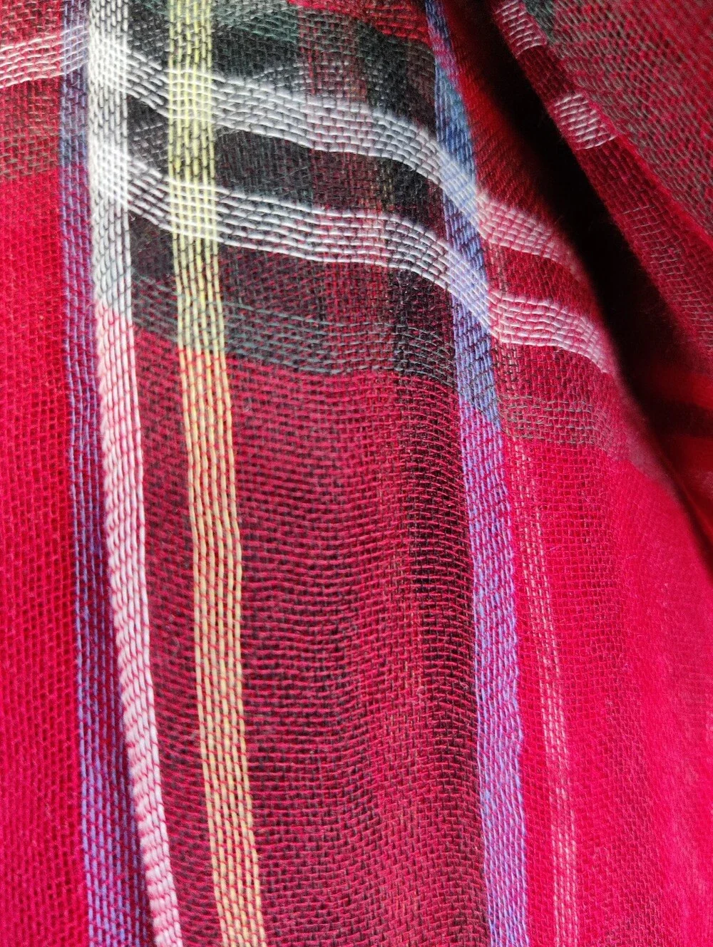 Naturally Knotty 100% Modal Oversized Plaid Scarf Wrap Red 45x86 Light & Gauzy